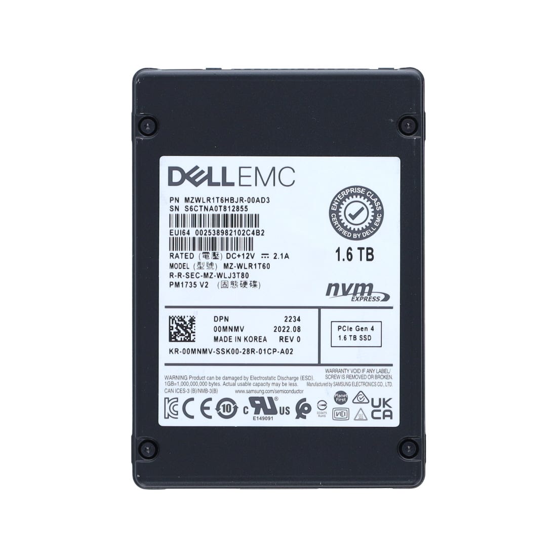 DELL EMC 1.6TB U.3 PCIe SSD 2.5" SFF Solid State Disk (PM1735) mit 14G Carrier - / 0MNMV