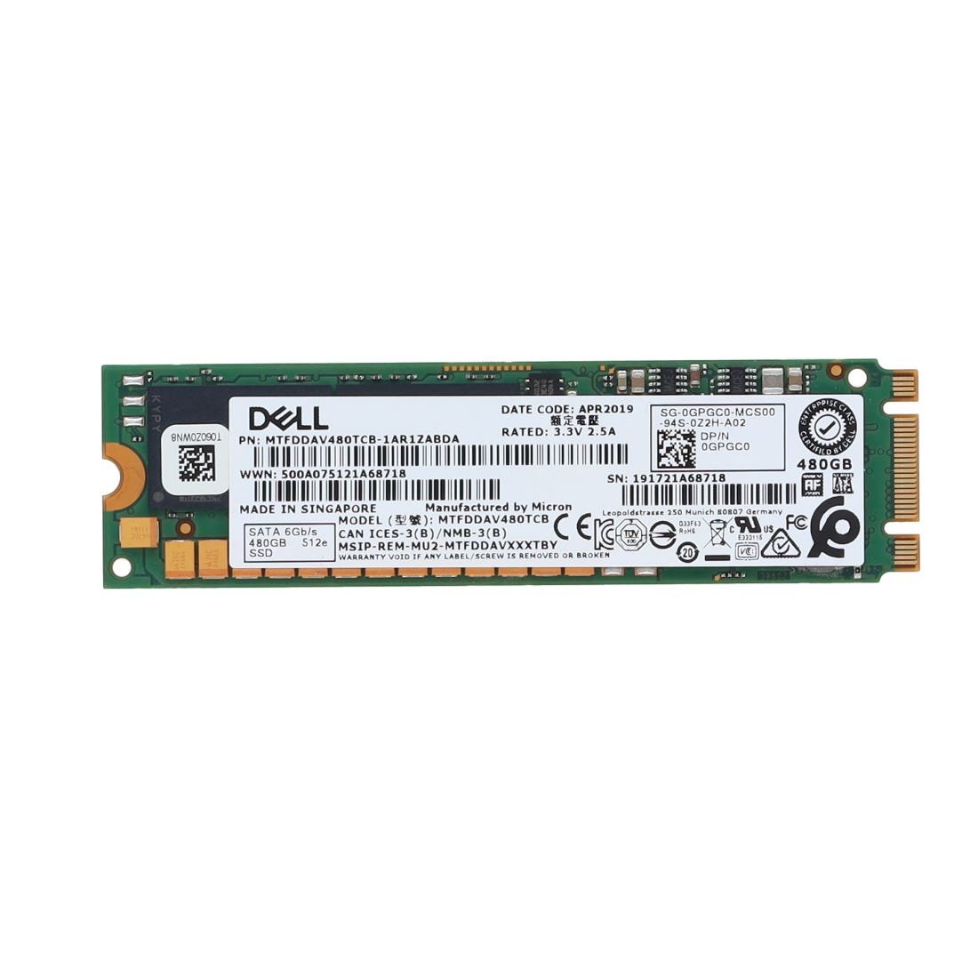 Dell GPGC0 480GB SSD SATA M.2 BOSS MTFDDAV480TCB-1Z