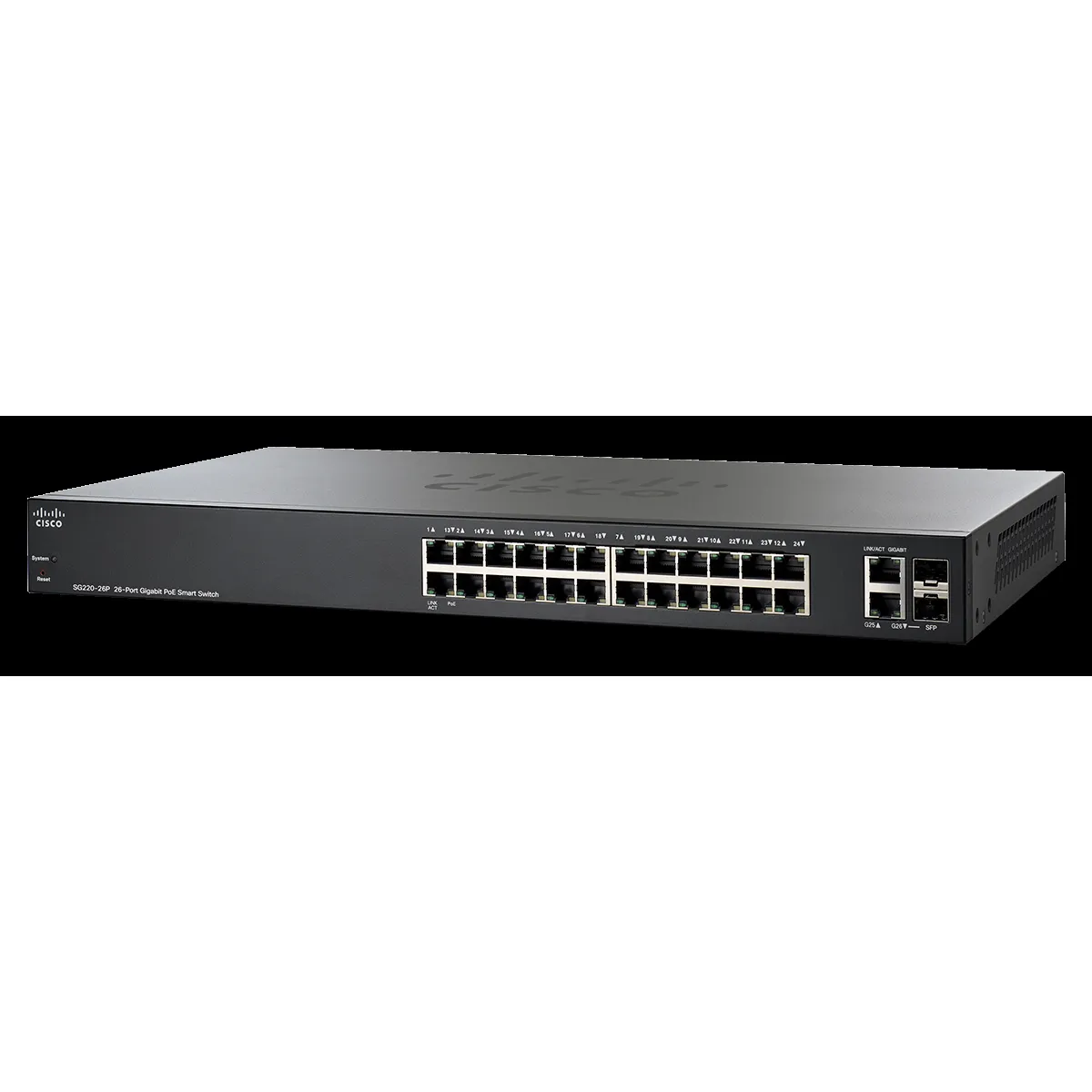 Cisco Smart Series SG220-26P 26 Port 1Gbps RJ-45 PoE Switch With Ears
