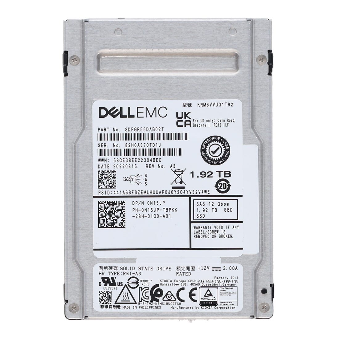 Dell N15JP 1.92TB SSD SAS 2.5 12G SED STFGR55DAB01T / KRM6VVUG1T92