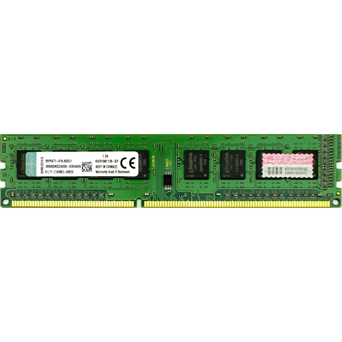 8GB PC3-12800U (DDR3-1600Mhz, 1RX8) Desktop PC RAM